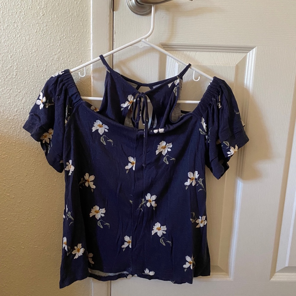 Blue open shoulder blouse